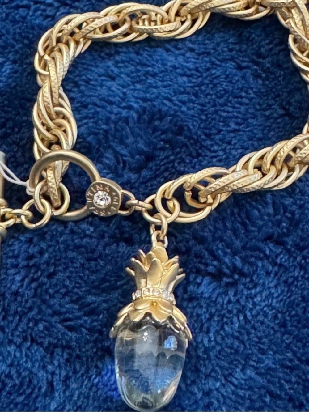 Spartina 449 Gold Pineapple Charm Bracelet with Clear Pendant